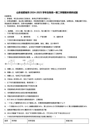 山东省肥城市2024-2025学年生物高一第二学期期末调研试题含解析