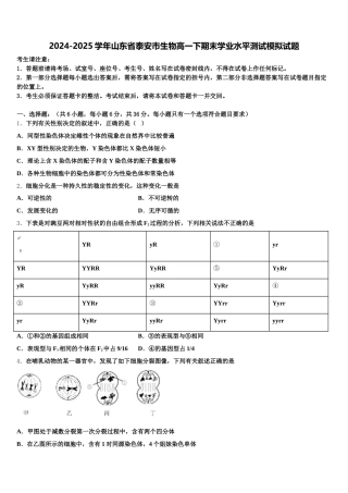 2024-2025学年山东省泰安市生物高一下期末学业水平测试模拟试题含解析