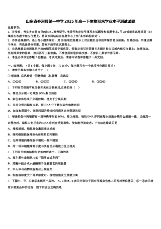山东省齐河县第一中学2025年高一下生物期末学业水平测试试题含解析