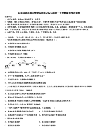 山东省莒县第二中学实验班2025届高一下生物期末预测试题含解析