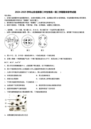 2024-2025学年山东省新泰二中生物高一第二学期期末联考试题含解析