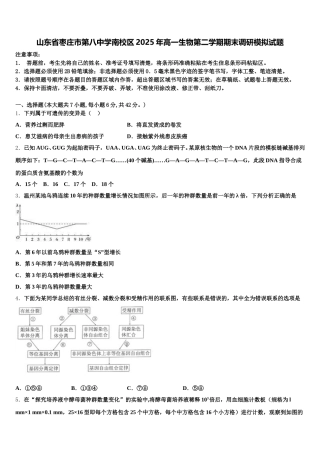 山东省枣庄市第八中学南校区2025年高一生物第二学期期末调研模拟试题含解析