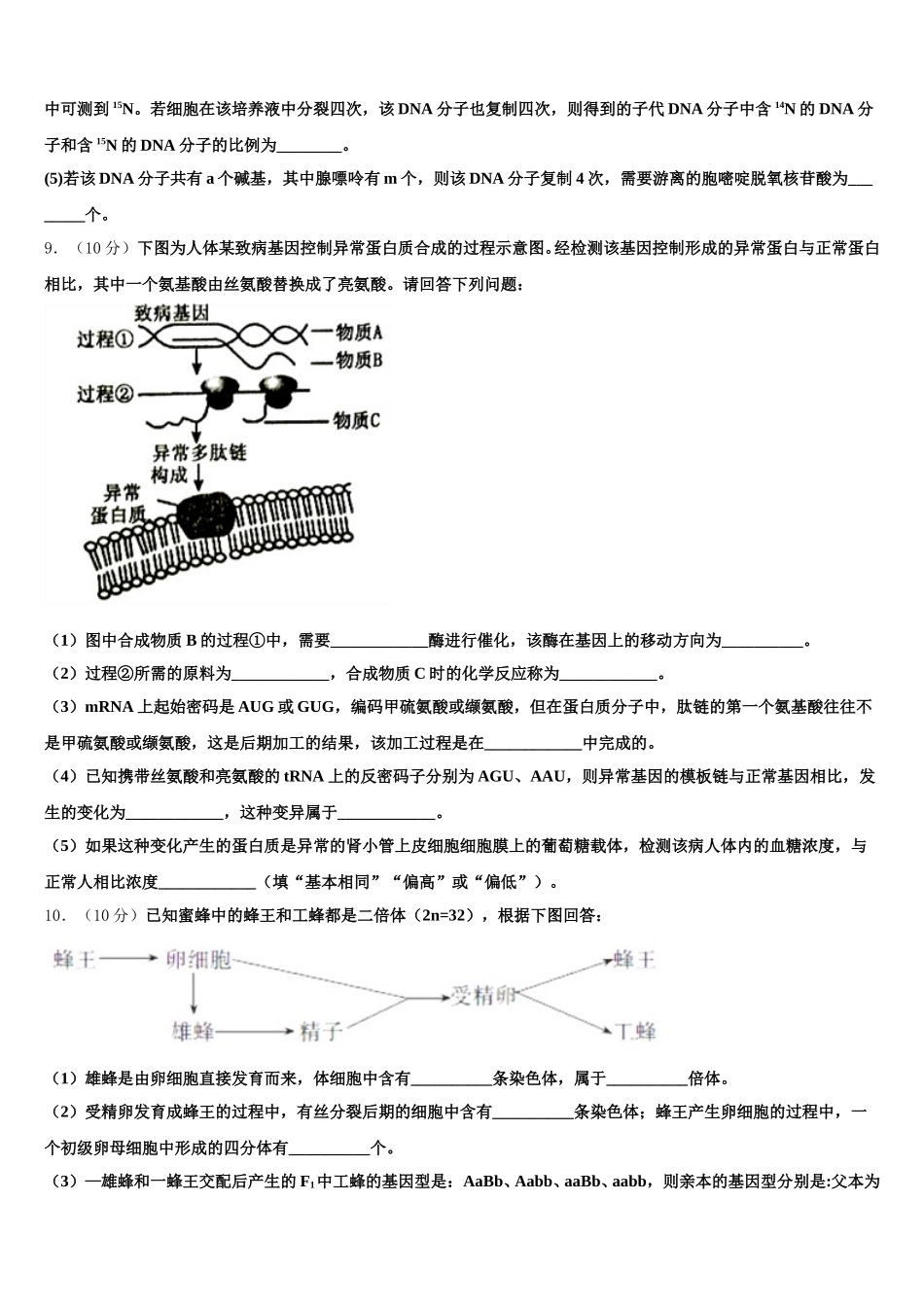 2024-2025学年山东泰安知行学校生物高一下期末学业水平测试试题含解析_第3页