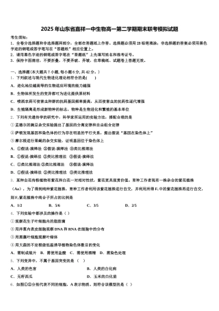 2025年山东省嘉祥一中生物高一第二学期期末联考模拟试题含解析