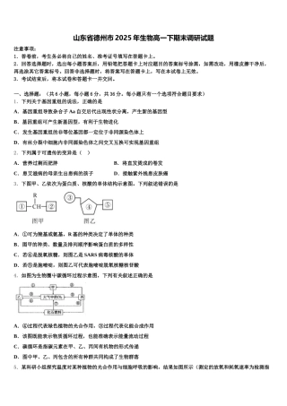 山东省德州市2025年生物高一下期末调研试题含解析