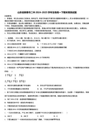 山东省新泰市二中2024-2025学年生物高一下期末预测试题含解析