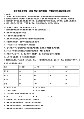 山东省滕州市第一中学2025年生物高一下期末综合测试模拟试题含解析