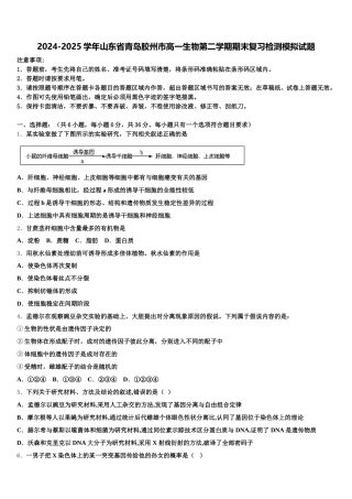 2024-2025学年山东省青岛胶州市高一生物第二学期期末复习检测模拟试题含解析