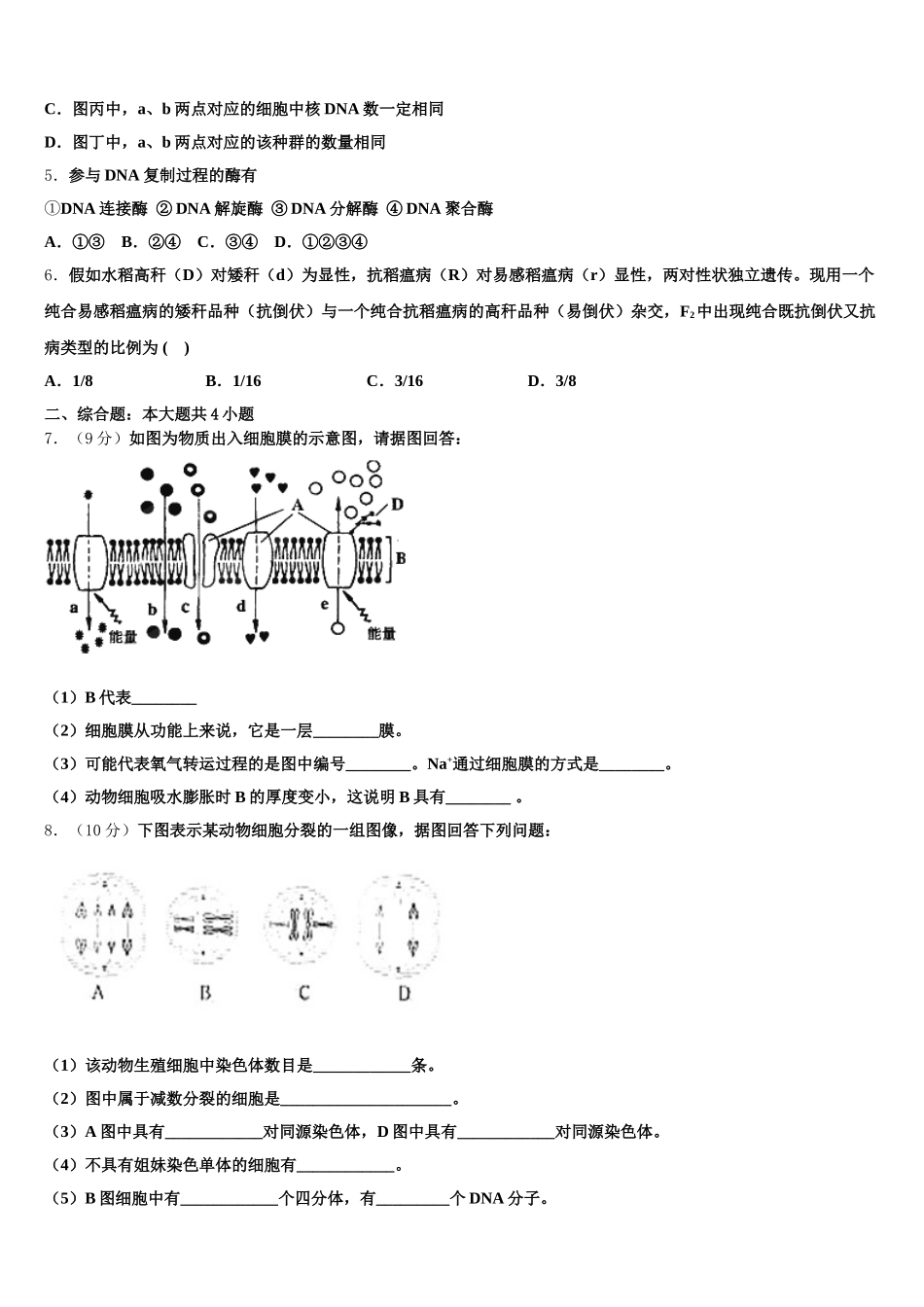 2025年山东省菏泽市加定陶山大附中、思源学校、郓城一中等十校高一下生物期末综合测试模拟试题含解析_第2页