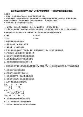 山东省山东师大附中2024-2025学年生物高一下期末学业质量监测试题含解析