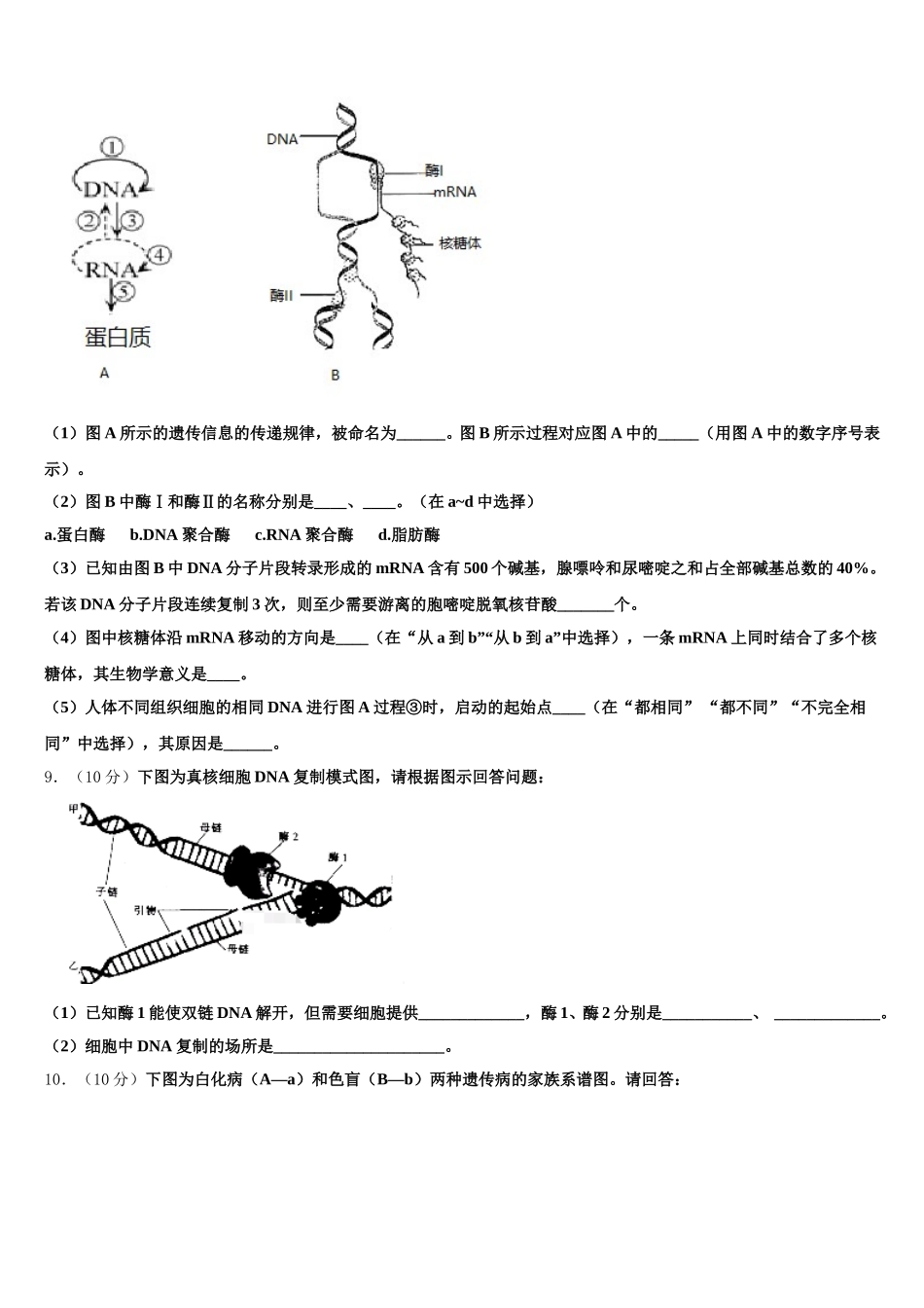 山东省潍坊市青州二中2024-2025学年高一生物第二学期期末教学质量检测模拟试题含解析_第3页