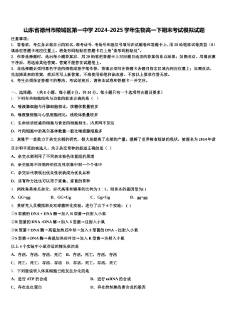 山东省德州市陵城区第一中学2024-2025学年生物高一下期末考试模拟试题含解析