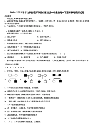 2024-2025学年山东省临沂市兰山区临沂一中生物高一下期末联考模拟试题含解析