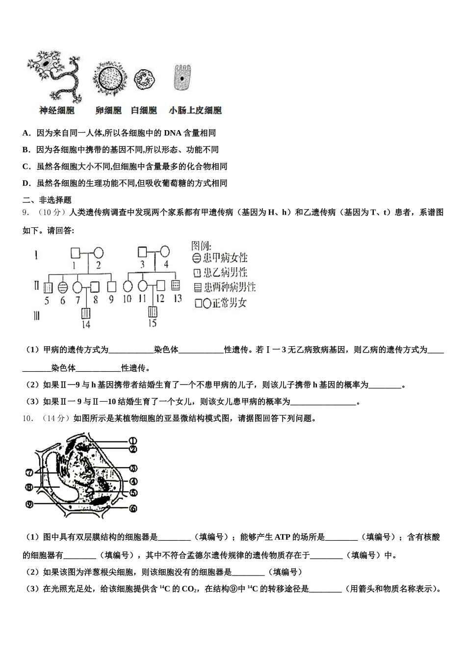 2024-2025学年山东省菏泽、烟台生物高一第二学期期末复习检测模拟试题含解析_第2页