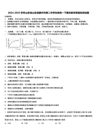 2024-2025学年山东省山东省滕州市第二中学生物高一下期末教学质量检测试题含解析