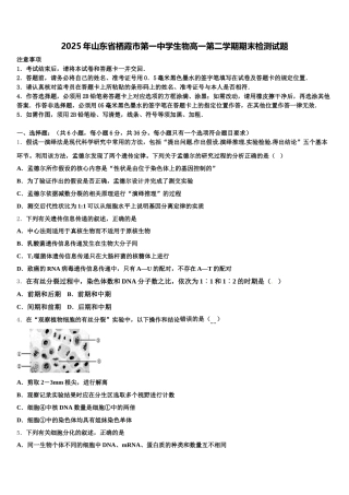 2025年山东省栖霞市第一中学生物高一第二学期期末检测试题含解析