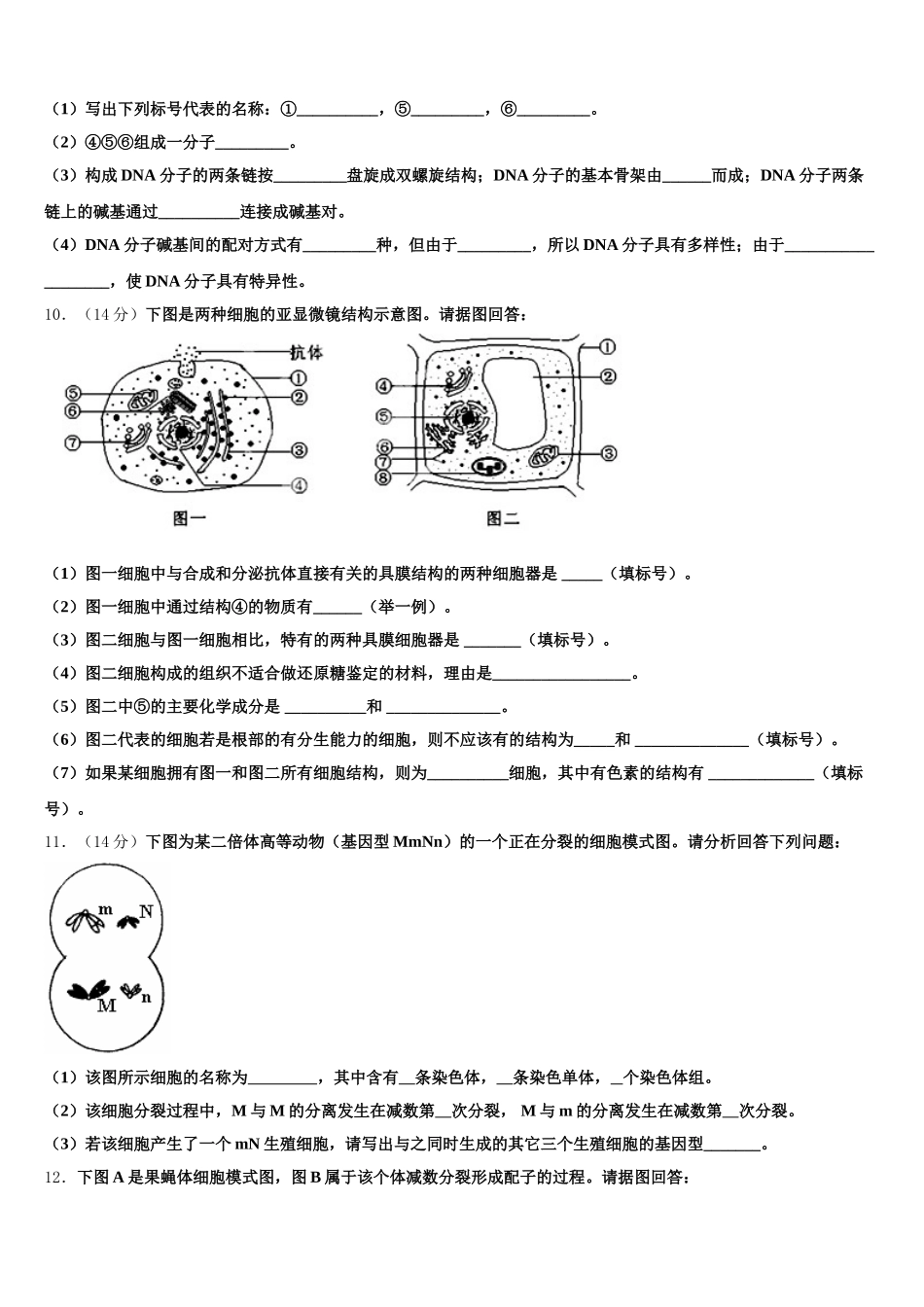 2024-2025学年山东省师范大学附属中学生物高一下期末统考模拟试题含解析_第3页