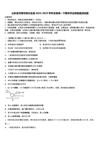 山东省济南市部分区县2024-2025学年生物高一下期末学业质量监测试题含解析