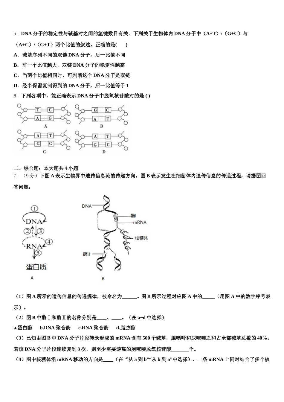 2024-2025学年山东省日照第一中学生物高一下期末统考试题含解析_第2页