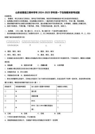 山东省曹县三桐中学年2024-2025学年高一下生物期末联考试题含解析