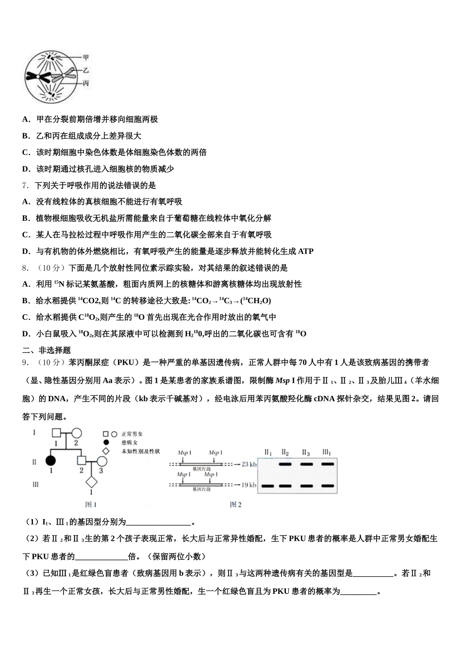 2025年泰安市重点中学生物高一下期末达标检测模拟试题含解析_第2页