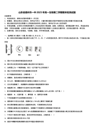 山东省德州市一中2025年高一生物第二学期期末检测试题含解析