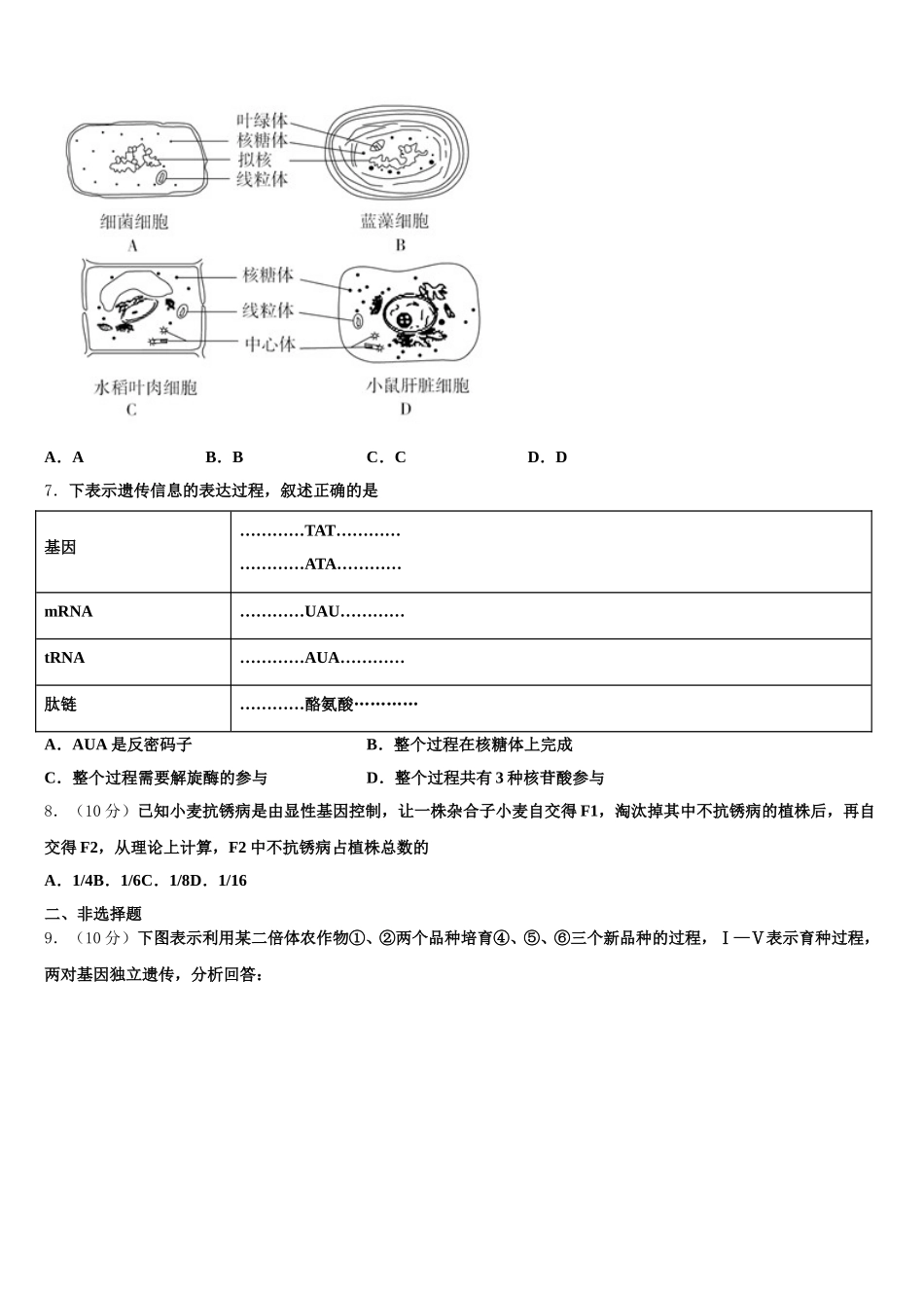 2025届山东省济宁市兖州区高一下生物期末调研试题含解析_第2页