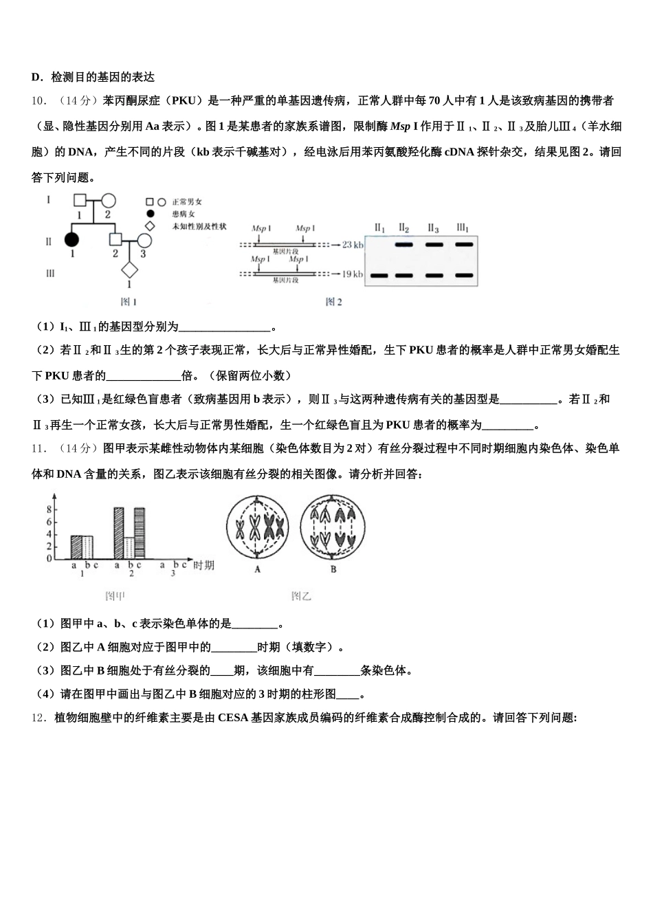 2024-2025学年山东省潍坊市昌乐县生物高一下期末学业水平测试模拟试题含解析_第3页