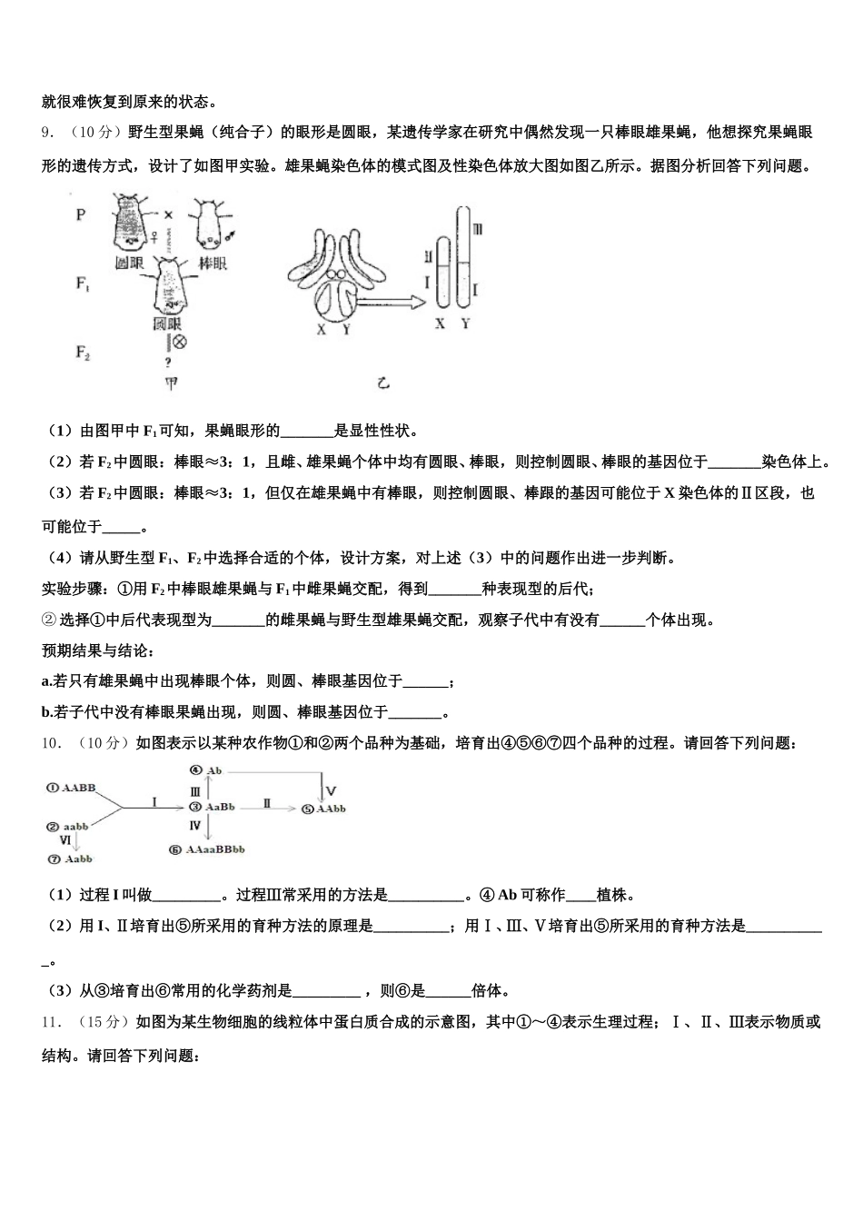 2025届山东省青岛市城阳第二高级中学高一下生物期末检测模拟试题含解析_第3页
