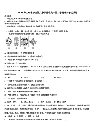 2025年山东省枣庄第八中学生物高一第二学期期末考试试题含解析