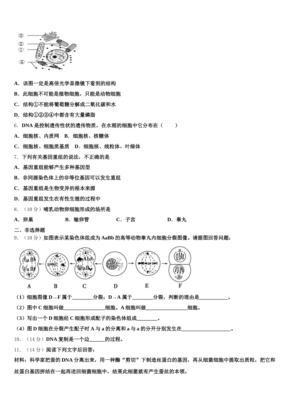 2025年山东省阳谷县第二中学生物高一第二学期期末质量检测试题含解析_第2页