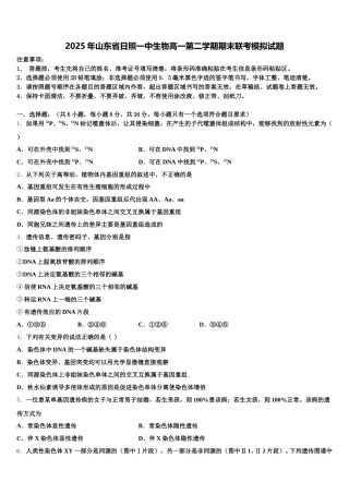 2025年山东省日照一中生物高一第二学期期末联考模拟试题含解析