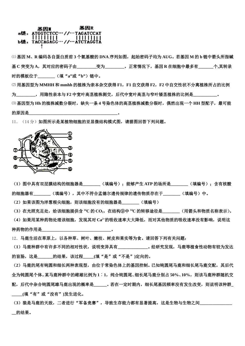 山东省泰安市长城中学2025届高一下生物期末检测模拟试题含解析_第3页