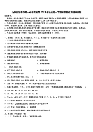 山东省邹平市第一中学实验部2025年生物高一下期末质量检测模拟试题含解析