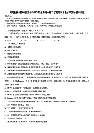 湖南省株洲市攸县三中2025年生物高一第二学期期末学业水平测试模拟试题含解析