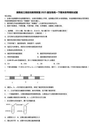 湖南省三湘名校教育联盟2025届生物高一下期末统考模拟试题含解析