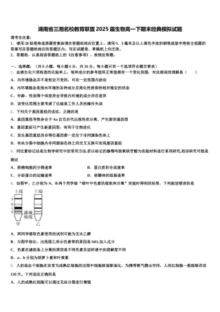 湖南省三湘名校教育联盟2025届生物高一下期末经典模拟试题含解析