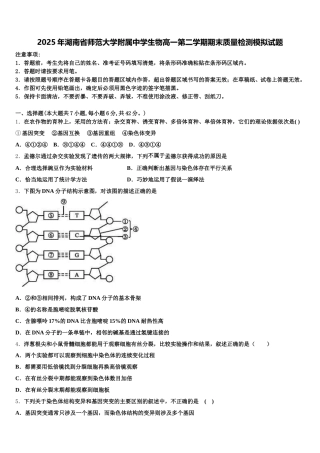 2025年湖南省师范大学附属中学生物高一第二学期期末质量检测模拟试题含解析