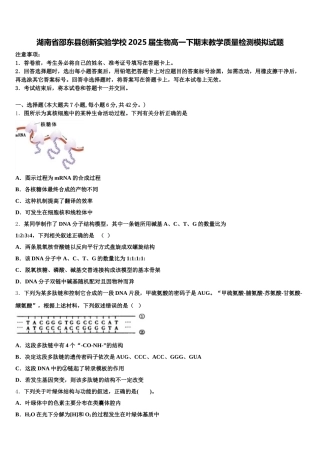 湖南省邵东县创新实验学校2025届生物高一下期末教学质量检测模拟试题含解析