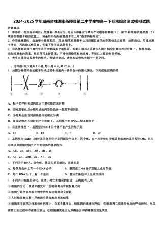 2024-2025学年湖南省株洲市茶陵县第二中学生物高一下期末综合测试模拟试题含解析