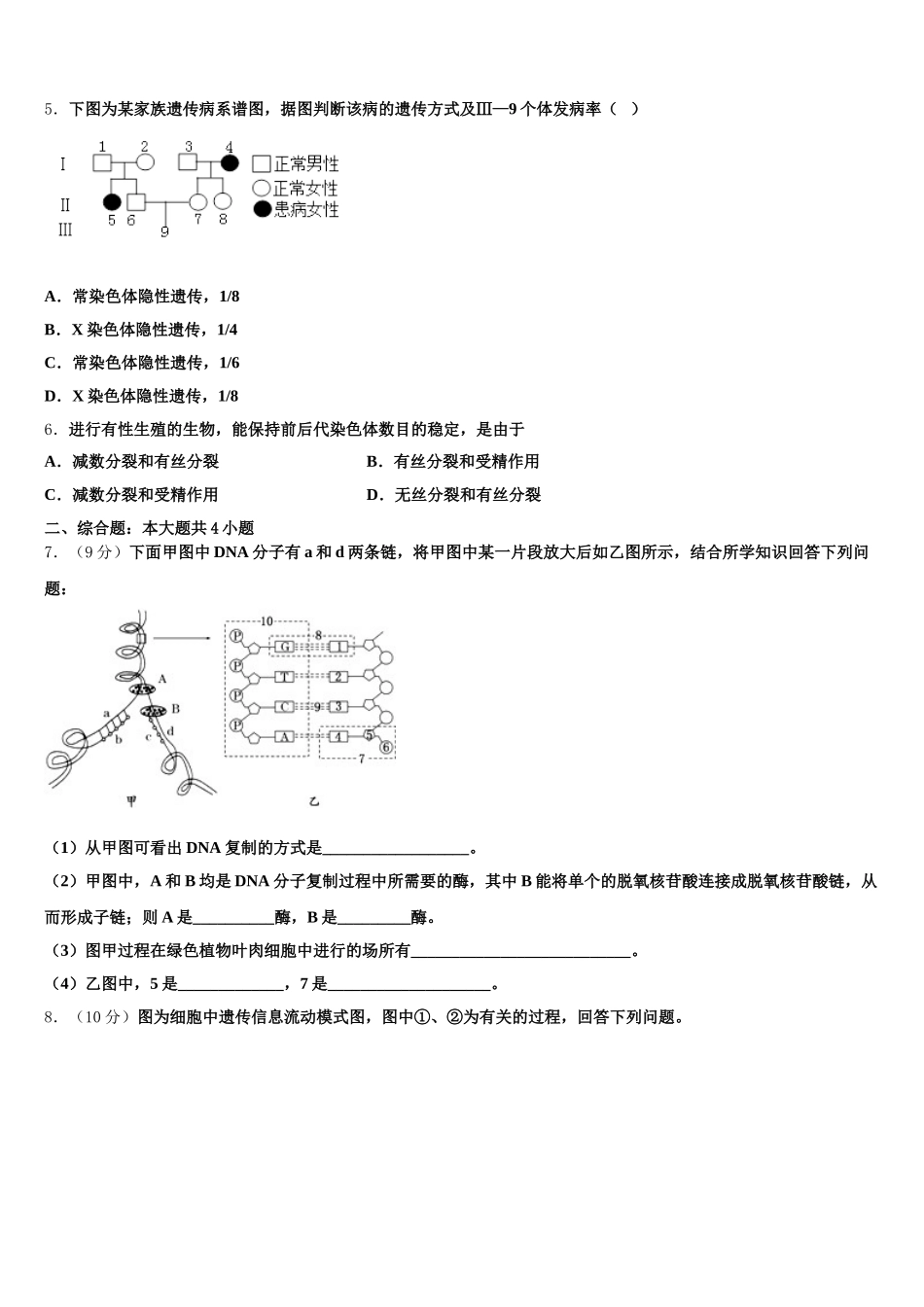 湖南省浏阳市第一中学2025届高一生物第二学期期末教学质量检测模拟试题含解析_第2页