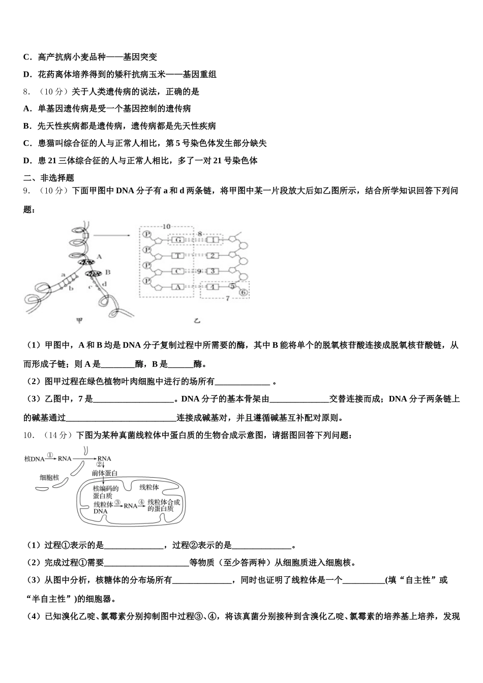 2025年湖南省邵东县第三中学生物高一下期末学业质量监测模拟试题含解析_第2页