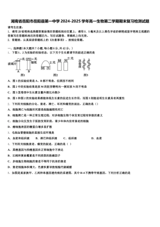 湖南省岳阳市岳阳县第一中学2024-2025学年高一生物第二学期期末复习检测试题含解析