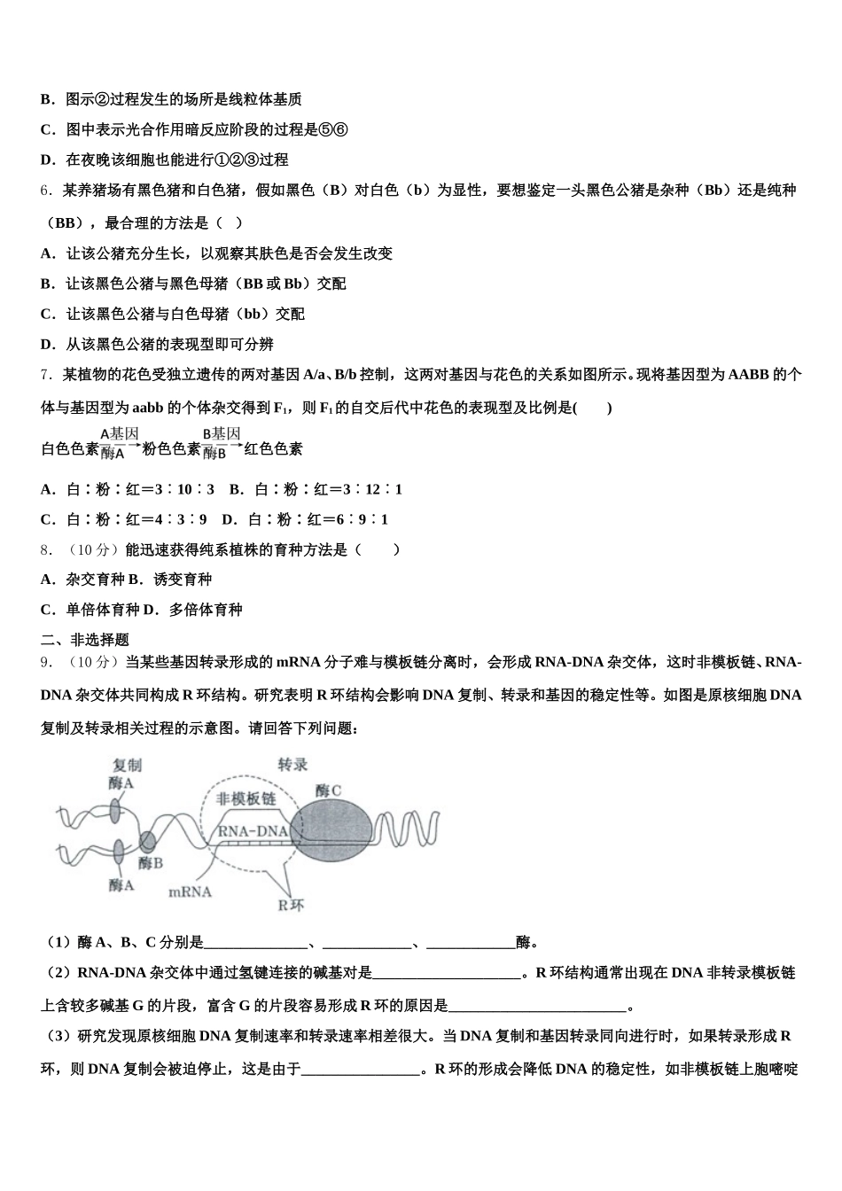湖南省永州市双牌县第二中学2025届生物高一第二学期期末教学质量检测试题含解析_第2页