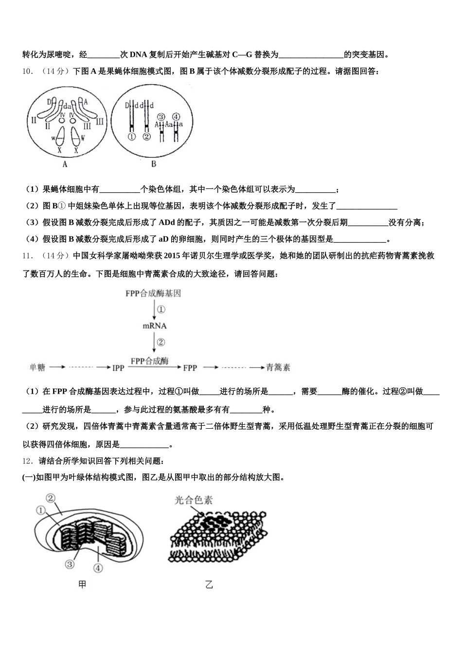 湖南省永州市双牌县第二中学2025届生物高一第二学期期末教学质量检测试题含解析_第3页