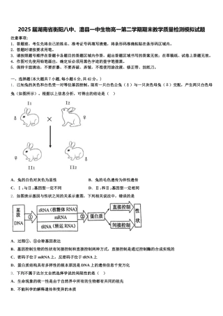 2025届湖南省衡阳八中、澧县一中生物高一第二学期期末教学质量检测模拟试题含解析
