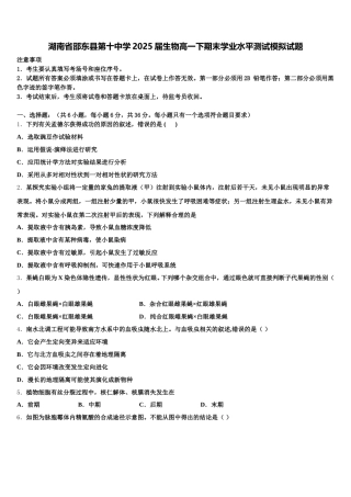 湖南省邵东县第十中学2025届生物高一下期末学业水平测试模拟试题含解析