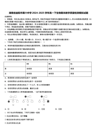 湖南省益阳市第六中学2024-2025学年高一下生物期末教学质量检测模拟试题含解析