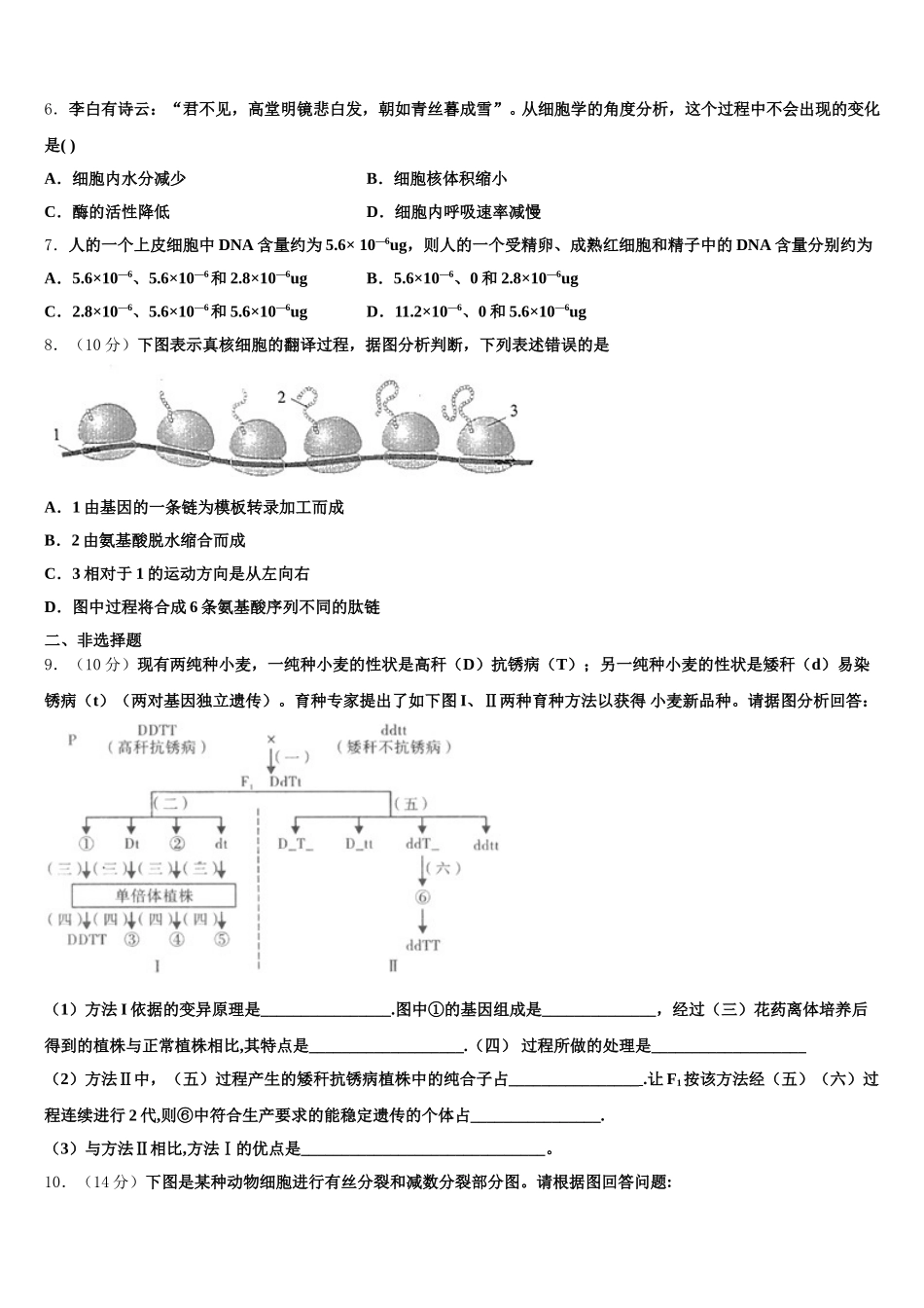 2025年全国生物高一下期末调研模拟试题含解析_第2页