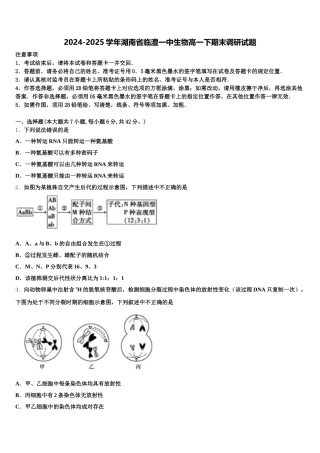 2024-2025学年湖南省临澧一中生物高一下期末调研试题含解析